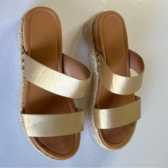 Lily Morgan Gold Espadrille Platform Sandals with Double Straps, Size 8 - Picture 9 of 10